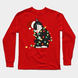 Cat Santa Christmas Lights Long Sleeve T-Shirt